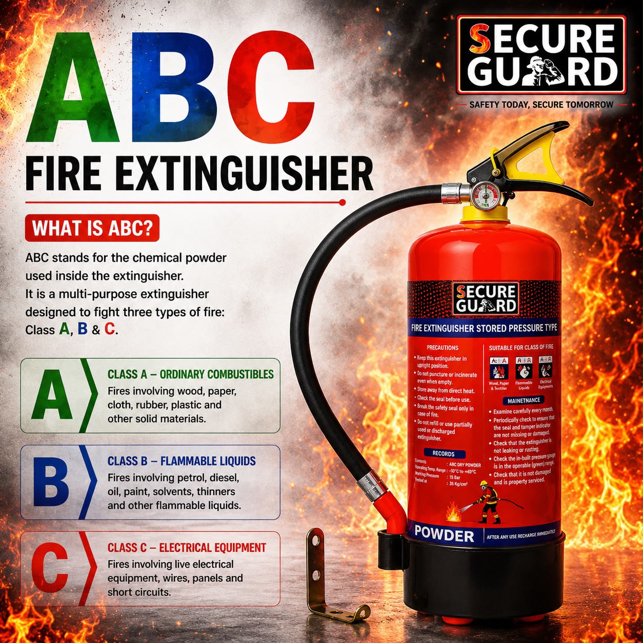 Red Premium Abc Powder Type Fire Extinguisher Isi Mark 1KG